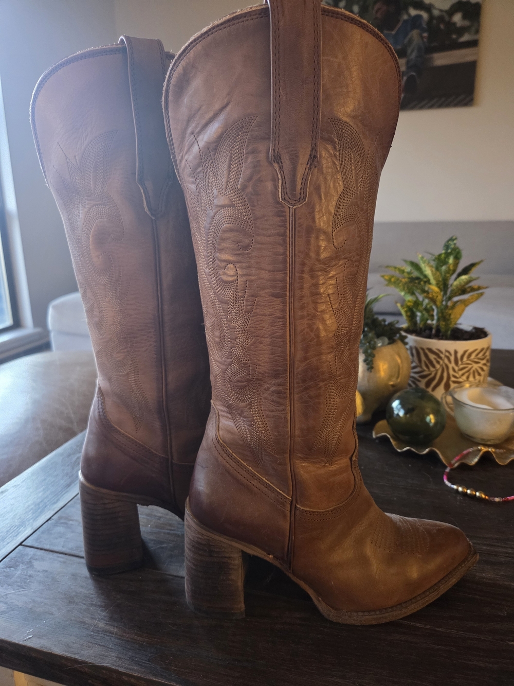 freebird Brown Leather Western Heeled Boots
